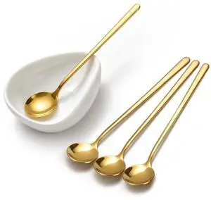 Coffee Bar Accessories: Espresso Accessories - Coffee Stirrers for Hot Cocoa Bar Supplies - Set of 4 Gold Decor Coffee Spoons with 1 Ceramic Spoon Rest - Ideal CoffeeLover Gifts Coffee Bar Accessories: Espresso Accessories - Coffee Stirrers for Hot Cocoa Bar Supplies - Set of 4 Gold Decor Coffee Spoons with 1 Ceramic Spoon Rest - Ideal CoffeeLover Gifts