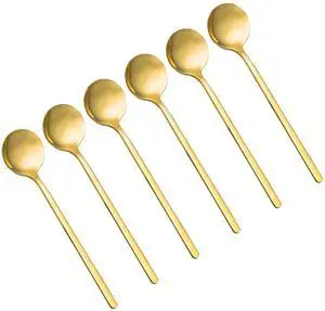 Pack of 6, Gold Plated Stainless Steel Espresso Spoons,lyfLux Mini Teaspoons Set for Coffee Sugar Dessert Cake Ice Cream Soup Antipasto Cappuccino, 5.3 Inch Pack of 6, Gold Plated Stainless Steel Espresso Spoons,lyfLux Mini Teaspoons Set for Coffee Sugar Dessert Cake Ice Cream Soup Antipasto Cappuccino, 5.3 Inch