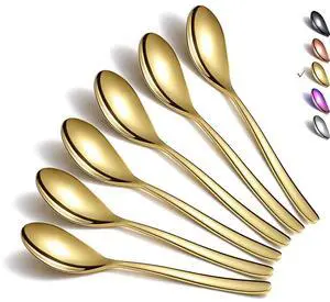Gold Teaspoons, 6 Piece Silverware, Stainless Steel Small Spoons for Home, Kitchen or Restaurant, Dishwasher Safe (6.6 Inches) Gold Teaspoons, 6 Piece Silverware, Stainless Steel Small Spoons for Home, Kitchen or Restaurant, Dishwasher Safe (6.6 Inches)
