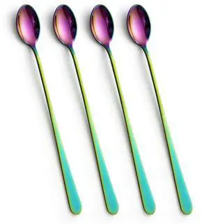 Rainbow Long Handle Iced Tea Spoons, 9-Inch Ice Cream Coffee Stirring Spoons, Set of 4 Rainbow Long Handle Iced Tea Spoons, 9-Inch Ice Cream Coffee Stirring Spoons, Set of 4