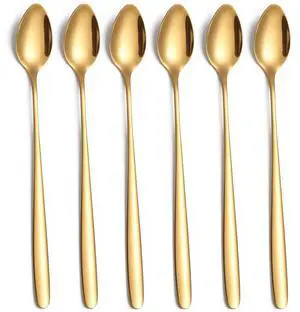 Long Handle Iced Tea Spoon,7.8-Inch Gold Coffee Spoon,Ice Cream Spoon, Stainless Steel TeaSpoons,Cocktail Stirring Spoon,Set of 6 Long Handle Iced Tea Spoon,7.8-Inch Gold Coffee Spoon,Ice Cream Spoon, Stainless Steel TeaSpoons,Cocktail Stirring Spoon,Set of 6