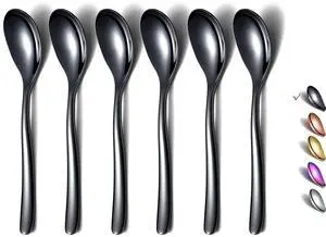 Black Demitasse Espresso Spoons, 5.5'' Mini Coffee Spoons, Set of 6, Stainless Steel, Dishwasher Safe Black Demitasse Espresso Spoons, 5.5'' Mini Coffee Spoons, Set of 6, Stainless Steel, Dishwasher Safe