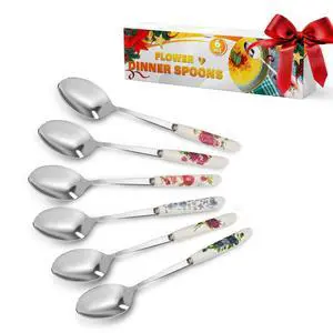 Sugar Spoon Set of 6 Elegant 8.3 Floral Table Tablespoons Set with Non-Heating Ceramic Handle for Secure & Comfortable Grip Food-Safe & Corrosion-Resistant Stainless Steel Soup Spoons Silverware Sugar Spoon Set of 6 Elegant 8.3 Floral Table Tablespoons Set with Non-Heating Ceramic Handle for Secure & Comfortable Grip Food-Safe & Corrosion-Resistant Stainless Steel Soup Spoons Silverware
