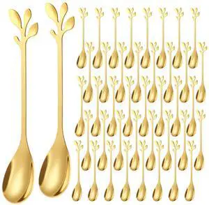 40Pcs Stainless Steel Coffee Spoons, 4.7 Inches Elegant Gold Leaf Dessert TeaSpoons, Tableware Dessert Tea Spoon for Stirring Mixing Coffee, Sugar, Tea, Ice Cream 40Pcs Stainless Steel Coffee Spoons, 4.7 Inches Elegant Gold Leaf Dessert TeaSpoons, Tableware Dessert Tea Spoon for Stirring Mixing Coffee, Sugar, Tea, Ice Cream