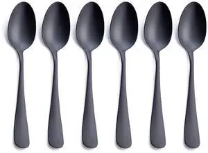Matte Black Dessert Spoon, GoGeiLi Stainless Steel Satin Finish 6.8-inch Teaspoon Coffee Spoon Set, Service for 6, Dishwasher Safe Matte Black Dessert Spoon, GoGeiLi Stainless Steel Satin Finish 6.8-inch Teaspoon Coffee Spoon Set, Service for 6, Dishwasher Safe