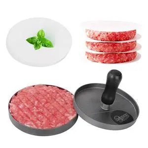 Burger Press Patty Maker, Non-Stick Aluminum Hamburger Mold with 100 Patty Papers for Kitchen Grill BBQ Camping Burger Press Patty Maker, Non-Stick Aluminum Hamburger Mold with 100 Patty Papers for Kitchen Grill BBQ Camping
