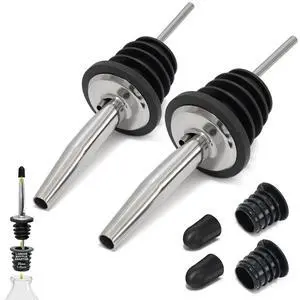 2PCS Stainless Steel Pourers, Speed Wine Bottle Pourer, Olive Oil and Vinegar Tapered Stopper Spout, Liquor Pourers with Rubber Dust Caps for Alcohol, Olive Oil,Bartender Accessories with 2 Adapters 2PCS Stainless Steel Pourers, Speed Wine Bottle Pourer, Olive Oil and Vinegar Tapered Stopper Spout, Liquor Pourers with Rubber Dust Caps for Alcohol, Olive Oil,Bartender Accessories with 2 Adapters