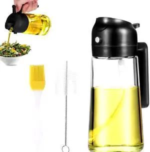 2 in 1 Oil Sprayer & Dispenser for Cooking | 16oz/470ml Glass Olive Oil Sprayer with Brush | Oil Spray Bottle with Pourer, Food-grade Oil Mister for Air Fryer, Salad, Frying, BBQ (Black) 2 in 1 Oil Sprayer & Dispenser for Cooking | 16oz/470ml Glass Olive Oil Sprayer with Brush | Oil Spray Bottle with Pourer, Food-grade Oil Mister for Air Fryer, Salad, Frying, BBQ (Black)