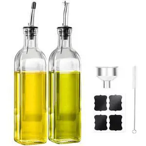 Olive Oil Dispenser Bottle, 2 Pcs Glass Oil Bottle for Kitchen, Oil and Vinegar Dispenser Set with 2 Stainless Steel Pourers, 4 Labels,1 Brush and 1 Funnel Olive Oil Dispenser Bottle, 2 Pcs Glass Oil Bottle for Kitchen, Oil and Vinegar Dispenser Set with 2 Stainless Steel Pourers, 4 Labels,1 Brush and 1 Funnel