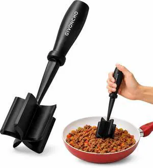 Meat Chopper & Masher, Heat-Resistant Nylon Ground Meat Breaker, Nonstick-Safe Hamburger Chopper Tool for Beef, Ergonomic Handle Kitchen Utensil (1, Black) Meat Chopper & Masher, Heat-Resistant Nylon Ground Meat Breaker, Nonstick-Safe Hamburger Chopper Tool for Beef, Ergonomic Handle Kitchen Utensil (1, Black)