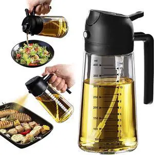 Glass 2-in-1 Oil Dispenser and Sprayer Bottle - 470ml Capacity for Olive Oil, Vinegar, and Liquid Seasonings Glass 2-in-1 Oil Dispenser and Sprayer Bottle - 470ml Capacity for Olive Oil, Vinegar, and Liquid Seasonings