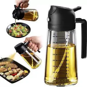 2-in-1 Glass Oil Sprayer Bottle 16oz (470ml) for Cooking, Oil Dispenser for Air Fryer, Salad, BBQ, Kitchen Black and Olive green 2-in-1 Glass Oil Sprayer Bottle 16oz (470ml) for Cooking, Oil Dispenser for Air Fryer, Salad, BBQ, Kitchen Black and Olive green
