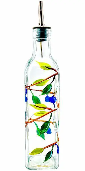 Glass Olive Branch Oil/Vinegar Glass Cruet for Kitchen, 8 oz Olive Oil Dispenser With Stainless Steel Spout for Easy Pouring Glass Olive Branch Oil/Vinegar Glass Cruet for Kitchen, 8 oz Olive Oil Dispenser With Stainless Steel Spout for Easy Pouring