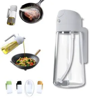 2-in-1 Oil Dispenser and Sprayer, 16oz/470ml Glass Olive Oil Spray Bottle for Cooking, Leakproof and Refillable Oil Mister for BBQ, Salad, and Baking (White) 2-in-1 Oil Dispenser and Sprayer, 16oz/470ml Glass Olive Oil Spray Bottle for Cooking, Leakproof and Refillable Oil Mister for BBQ, Salad, and Baking (White)