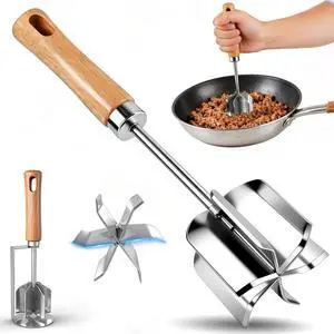 304 Stainless Steel Meat Chopper & Masher - Heavy Duty 6 Curve Blades Ground Beef Chopper Tool Potato Masher Hamburger Smasher Tool 304 Stainless Steel Meat Chopper & Masher - Heavy Duty 6 Curve Blades Ground Beef Chopper Tool Potato Masher Hamburger Smasher Tool