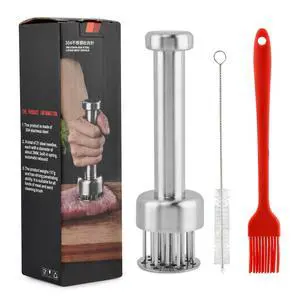 Tenderizer Tool with 21 Sharp 304 Stainless Steel Needles, Retractable Safety Guard for Steak, Beef, Chicken and Pork, Marinade Tenderizer with Cleaning Brush, Dishwasher Safe Tenderizer Tool with 21 Sharp 304 Stainless Steel Needles, Retractable Safety Guard for Steak, Beef, Chicken and Pork, Marinade Tenderizer with Cleaning Brush, Dishwasher Safe