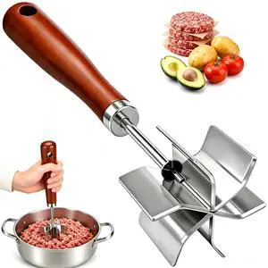 Stainless Steel Meat Masher & Potato Masher, 6 Blades Ground Beef Chopper Stainless Steel Meat Masher & Potato Masher, 6 Blades Ground Beef Chopper