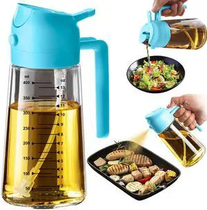 16oz/470ml Glass Olive Oil Sprayer for Cooking 2 in 1 Olive Oil Dispenser Bottle for Kitchen Gadgets and Air Fryer Accessories, Salad, BBQ - Sky Blue 16oz/470ml Glass Olive Oil Sprayer for Cooking 2 in 1 Olive Oil Dispenser Bottle for Kitchen Gadgets and Air Fryer Accessories, Salad, BBQ - Sky Blue