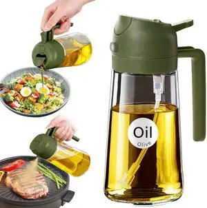 16 oz 2-in-1 Glass Olive Oil Sprayer for Cooking, OliveGreen 16 oz 2-in-1 Glass Olive Oil Sprayer for Cooking, OliveGreen