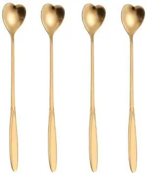 16-Piece Heart-Shaped Gold Stainless Steel 7-Inch Long Handle Coffee & Tea Spoon Set 16-Piece Heart-Shaped Gold Stainless Steel 7-Inch Long Handle Coffee & Tea Spoon Set