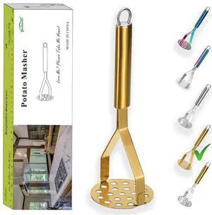 Potato Masher, Heavy Duty Stainless Steel Gold Potato Ricer With Titanium Plating, Kitchen Vegetable Fruit Masher (Gold) Potato Masher, Heavy Duty Stainless Steel Gold Potato Ricer With Titanium Plating, Kitchen Vegetable Fruit Masher (Gold)