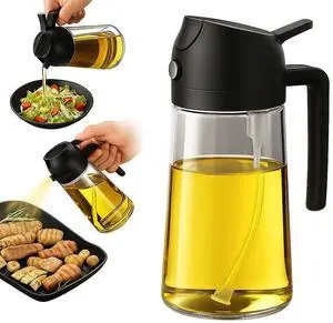 16oz/470ml Glass Olive Oil Sprayer for Cooking - 2 in 1 Olive Oil Dispenser for Kitchen Gadgets, Air Fryer, Salad, and BBQ - Black 16oz/470ml Glass Olive Oil Sprayer for Cooking - 2 in 1 Olive Oil Dispenser for Kitchen Gadgets, Air Fryer, Salad, and BBQ - Black