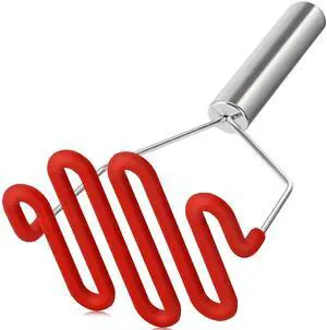 Non-Scratch Silicone Potato Masher Kitchen Tool, Potatoes Masher Potato Masher Stainless Steel Wrapped In Premium Silicone, Potato Smasher, Red Non-Scratch Silicone Potato Masher Kitchen Tool, Potatoes Masher Potato Masher Stainless Steel Wrapped In Premium Silicone, Potato Smasher, Red