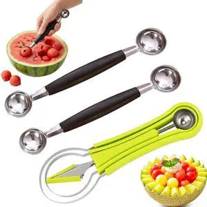 Melon Baller Scoop, Stainless Steel Dual-End Fruit Baller Scoop, Professional 3-in-1 Fruit Carving and Scooping Kit, Melon Balls Scooper for Watermelon, Ice Cream, Fruits, Sorbet and Meatballs Melon Baller Scoop, Stainless Steel Dual-End Fruit Baller Scoop, Professional 3-in-1 Fruit Carving and Scooping Kit, Melon Balls Scooper for Watermelon, Ice Cream, Fruits, Sorbet and Meatballs
