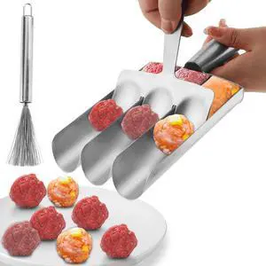 Stainless Steel Triple Ball Maker - Meatball, Shrimp & Vegetable Scoop - Kitchen Cooking Tool Stainless Steel Triple Ball Maker - Meatball, Shrimp & Vegetable Scoop - Kitchen Cooking Tool