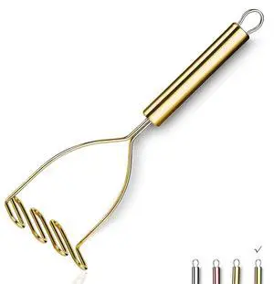 Gold Potato Masher, Stainless Steel Heavy Duty Metal Potato Ricer With Titanium Golden Plating, Food Masher Utensil, Hand Masher, Vegetables Fruits Mashe, Dishwasher Safe (9.6 Inch) Gold Potato Masher, Stainless Steel Heavy Duty Metal Potato Ricer With Titanium Golden Plating, Food Masher Utensil, Hand Masher, Vegetables Fruits Mashe, Dishwasher Safe (9.6 Inch)