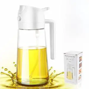 2-in-1 Oil Sprayer and Oiler Bottle, Glass with Food Grade Silicone, for Cooking, Salad, and BBQ - By KitchenLife Co (White) 2-in-1 Oil Sprayer and Oiler Bottle, Glass with Food Grade Silicone, for Cooking, Salad, and BBQ - By KitchenLife Co (White)