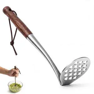 Avocado Masher Small Wooden Handle Potato Masher Stainless Steel 8.7Inch,Mini Food Masher Comfort Grip Avocado Masher Small Wooden Handle Potato Masher Stainless Steel 8.7Inch,Mini Food Masher Comfort Grip