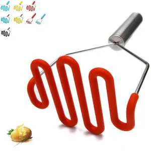 Potato Masher - Silicone Protect Body with Premuim Stainless Steel Non Scratch Cookware for Smooth Mashed Potato Vegetables and Fruits Color Red Potato Masher - Silicone Protect Body with Premuim Stainless Steel Non Scratch Cookware for Smooth Mashed Potato Vegetables and Fruits Color Red