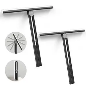Shower Squeegee 2 Packs for Glass Doors, All-Purpose 360° Rotating Black Silicone Scraper Cleaner Tool for Tile, Walls, Mirror, Car Window, Countertop, Bathroom, 11 Inches Shower Squeegee 2 Packs for Glass Doors, All-Purpose 360° Rotating Black Silicone Scraper Cleaner Tool for Tile, Walls, Mirror, Car Window, Countertop, Bathroom, 11 Inches