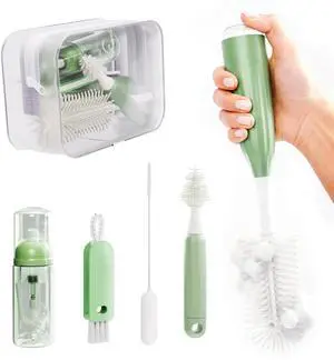 Bottle Cleaning Kit, 5-in-1 Push-Press Bottle Brush Set with Silicone Brushes Bottle Cleaning Kit, 5-in-1 Push-Press Bottle Brush Set with Silicone Brushes