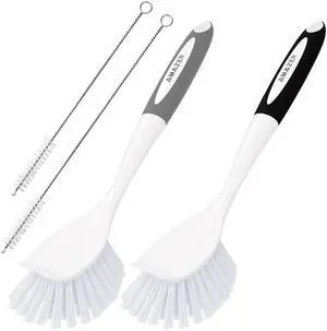 4 Pack Dish Brush with Handle, Kitchen Scrub Brushes for Cleaning, Straw Cleaner Brushes for Water Bottle, Dish Scrubber with Stiff Bristles for Sink 4 Pack Dish Brush with Handle, Kitchen Scrub Brushes for Cleaning, Straw Cleaner Brushes for Water Bottle, Dish Scrubber with Stiff Bristles for Sink