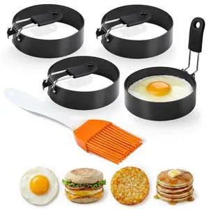 Set of 4 Large Egg Rings for Frying Eggs, 2.89" Non-Stick Carbon Steel Set of 4 Large Egg Rings for Frying Eggs, 2.89" Non-Stick Carbon Steel