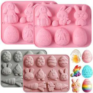 4 Pack Easter Chocolate Molds Silicone, Non-Stick Egg Shaped Silicone Mold Bunny Jello Mold Assorted Half-3D Cartoon Design for Baking Candy Gummy Soap Jelly Cookie & Easter Basket Stuffers 4 Pack Easter Chocolate Molds Silicone, Non-Stick Egg Shaped Silicone Mold Bunny Jello Mold Assorted Half-3D Cartoon Design for Baking Candy Gummy Soap Jelly Cookie & Easter Basket Stuffers