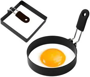 4 Inch Square+Round Egg Ring for Frying, 2 Pcs Egg Mold 4 Inch Square+Round Egg Ring for Frying, 2 Pcs Egg Mold