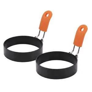 Set of 2 Round Coated Egg Rings with Silicone Handle, 3.54-Inch Nonstick Fried Egg Mold for Griddle, Perfect Circle Egg Shaper for Breakfast Sandwiches Set of 2 Round Coated Egg Rings with Silicone Handle, 3.54-Inch Nonstick Fried Egg Mold for Griddle, Perfect Circle Egg Shaper for Breakfast Sandwiches