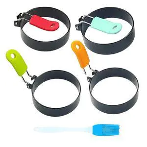 4 Pack Egg Rings,Stainless Steel Frying Ring Tool Non Stick Egg Frying Rings with Folding Handles and Oil Brush for Cooking Breakfast Sandwich Burger(COLOR:black) 4 Pack Egg Rings,Stainless Steel Frying Ring Tool Non Stick Egg Frying Rings with Folding Handles and Oil Brush for Cooking Breakfast Sandwich Burger(COLOR:black)