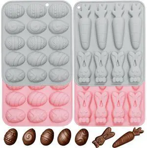 Easter Silicone Molds for Chocolate, 4Pack Easter Candy Molds 3D Egg Bunny Carrot shapes Non Stick Moulds for DIY Chocolate, Fondant, Jelly, Ice Cube, Cake Decoration (Pink & Grey) Easter Silicone Molds for Chocolate, 4Pack Easter Candy Molds 3D Egg Bunny Carrot shapes Non Stick Moulds for DIY Chocolate, Fondant, Jelly, Ice Cube, Cake Decoration (Pink & Grey)