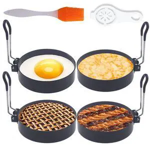 Upgrade 4'' Large Egg Rings Set, 4 Packs Stainless Steel Round Egg Maker Mold, Anti-scalding Grill, 1X Oil Brush & 1X Egg Separator White Upgrade 4'' Large Egg Rings Set, 4 Packs Stainless Steel Round Egg Maker Mold, Anti-scalding Grill, 1X Oil Brush & 1X Egg Separator White