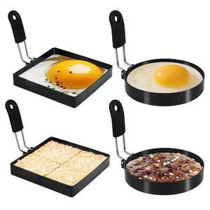 4 Pack Egg Rings for Frying Eggs, Round & Square Egg Cooking Stainless Steel, for English Muffins Pancake, with Silicone Handle 4 Pack Egg Rings for Frying Eggs, Round & Square Egg Cooking Stainless Steel, for English Muffins Pancake, with Silicone Handle