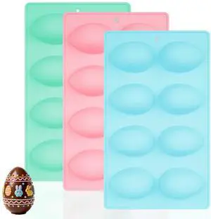 Egg Molds Set of 3 for Easter 8 Cavities Silicone Egg Pan Baking Supplies for Cake Decorating Chocolate Candy (3, Pink, Green and Blue) Egg Molds Set of 3 for Easter 8 Cavities Silicone Egg Pan Baking Supplies for Cake Decorating Chocolate Candy (3, Pink, Green and Blue)