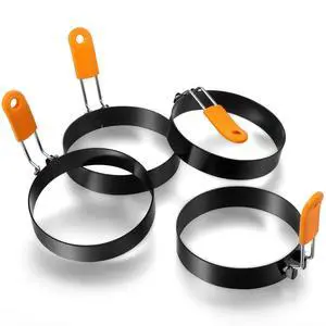 4 Pcs Professional Egg Ring Pancake Ring Set Stainless Steel Fried Egg Griddle Pancake Shapers with Orange Silicone Handle for Breakfast Omelette Sandwich (4 Inch) 4 Pcs Professional Egg Ring Pancake Ring Set Stainless Steel Fried Egg Griddle Pancake Shapers with Orange Silicone Handle for Breakfast Omelette Sandwich (4 Inch)