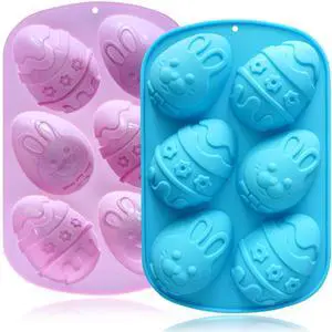 Egg Shape Silicone Molds 3.5 Inch, 2-Pack Chocolate Baking Holiday Easter Mould, Non-Stick BPA Free, Kid-Friendly Soap Mold Rabbit & Floral Designs, Blue & Pink Egg Shape Silicone Molds 3.5 Inch, 2-Pack Chocolate Baking Holiday Easter Mould, Non-Stick BPA Free, Kid-Friendly Soap Mold Rabbit & Floral Designs, Blue & Pink