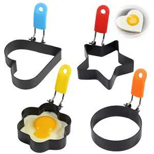 Egg Rings Set, 3.34'' Round, Star, Heart, Flower Nonstick Large Ring for Frying Eggs, Crumpet Ring Mold Shaper with Silicone Handle, for Camping Indoor Breakfast Sandwich Burger (4PCS) Egg Rings Set, 3.34'' Round, Star, Heart, Flower Nonstick Large Ring for Frying Eggs, Crumpet Ring Mold Shaper with Silicone Handle, for Camping Indoor Breakfast Sandwich Burger (4PCS)