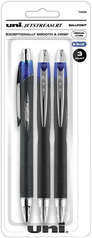 JetStream RT Retractable Ballpoint Pens, Bold Point, 1.0 mm, Black Barrel, Blue Ink, Pack Of 3 JetStream RT Retractable Ballpoint Pens, Bold Point, 1.0 mm, Black Barrel, Blue Ink, Pack Of 3