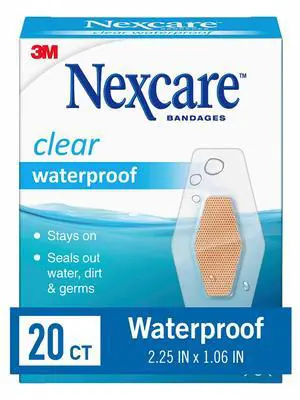 Nexcare Waterproof Clear Bandages, Covers and Protect cuts, scrapes and blisters, One Size, 20 Count Nexcare Waterproof Clear Bandages, Covers and Protect cuts, scrapes and blisters, One Size, 20 Count